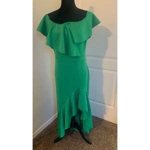 Venus High Low Ruffle Dress Green L